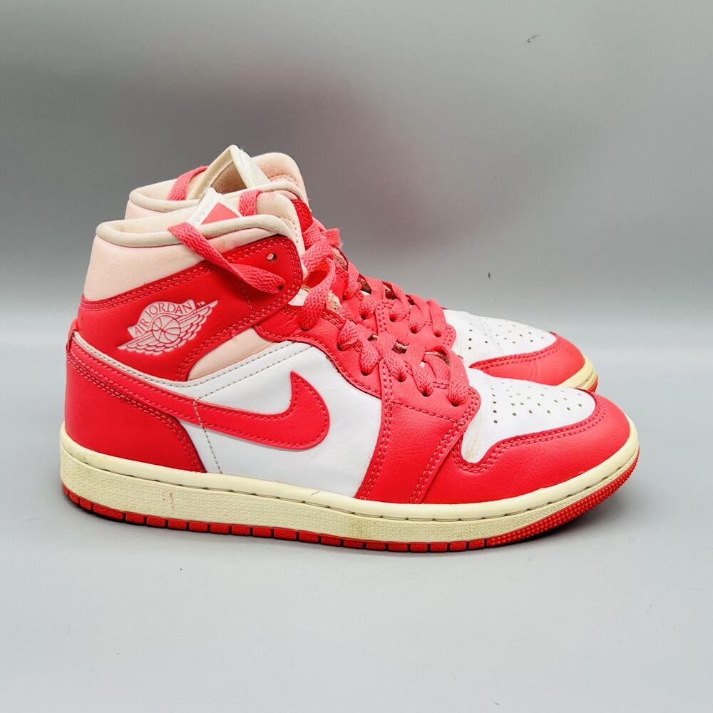 Nike Shoes Womens 6 Pink White Leather Air Jordan 1 Mid Top Sneakers Comfort